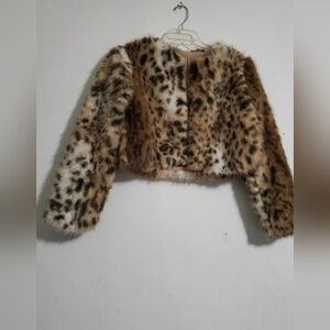 Leopard Print Faux Fur Bolero Style Jacket Size XS
